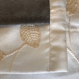 White Blackout Curtains With Gold Leaf Pattern Embroidered With Grommets Size OS